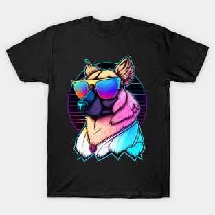 cute dog with sunglasses retro wave illustration T-Shirt